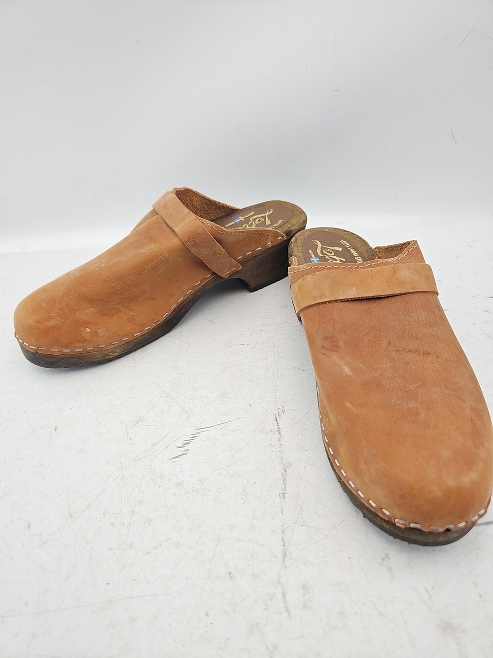 Lotta from Stockholm Tan Leather Wooden Clogs Size 41